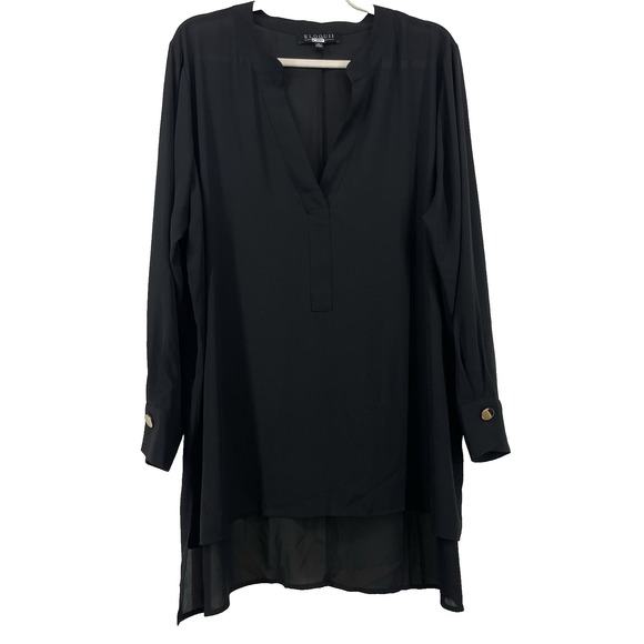 Eloquii Tops - Eloquii Size 18 Black Tunic Top High Low Blouse Semi Sheer Gold Buttons Basic XL